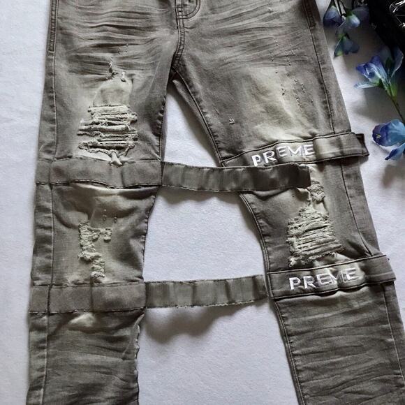 Preme NWOT Grey Wash Distressed Skinny Jeans Men 32 - Picture 5 of 12